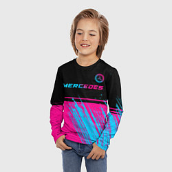 Лонгслив детский Mercedes - neon gradient: символ сверху, цвет: 3D-принт — фото 2