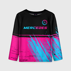 Лонгслив детский Mercedes - neon gradient: символ сверху, цвет: 3D-принт