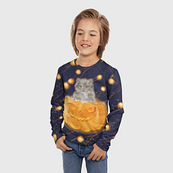 Лонгслив детский Котик в тыкве, хеллоуин, цвет: 3D-принт — фото 2