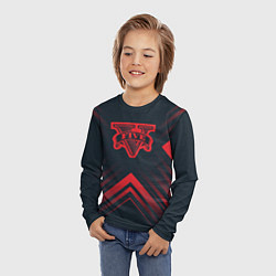 Лонгслив детский Красный символ GTA на темном фоне со стрелками, цвет: 3D-принт — фото 2