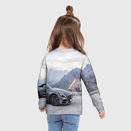 Детский лонгслив Mercedes AMG V8 Biturbo cabriolet - mountains / 3D-принт – фото 6