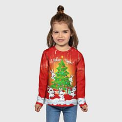 Лонгслив детский Новогодняя тусовка зайцев-кроликов, цвет: 3D-принт — фото 2