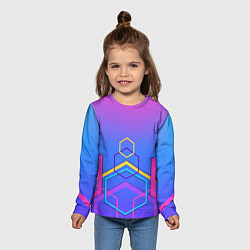 Лонгслив детский Многоцветный градиент с геометрическими фигурами, цвет: 3D-принт — фото 2