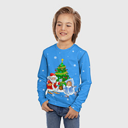 Лонгслив детский Дед Мороз, Снегурочка и елка, цвет: 3D-принт — фото 2