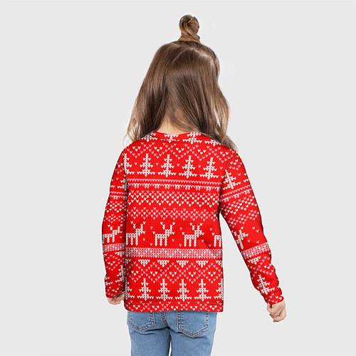 Детский лонгслив Рождественский красный свитер с оленями / 3D-принт – фото 6