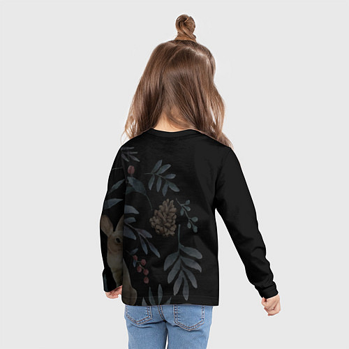 Детский лонгслив Новогодний кролик - Веточки и цветочки / 3D-принт – фото 6