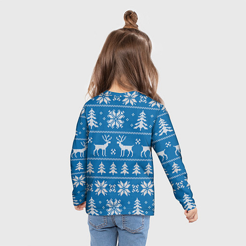 Детский лонгслив Рождественский синий свитер с оленями / 3D-принт – фото 6