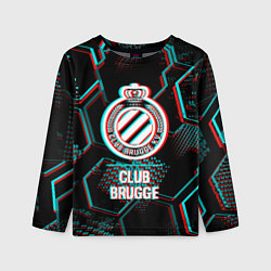 Лонгслив детский Club Brugge FC в стиле glitch на темном фоне, цвет: 3D-принт