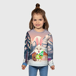 Лонгслив детский Зайчик с елочкой в руках, цвет: 3D-принт — фото 2