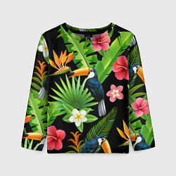 Лонгслив детский Тропический паттерн с туканом, цвет: 3D-принт