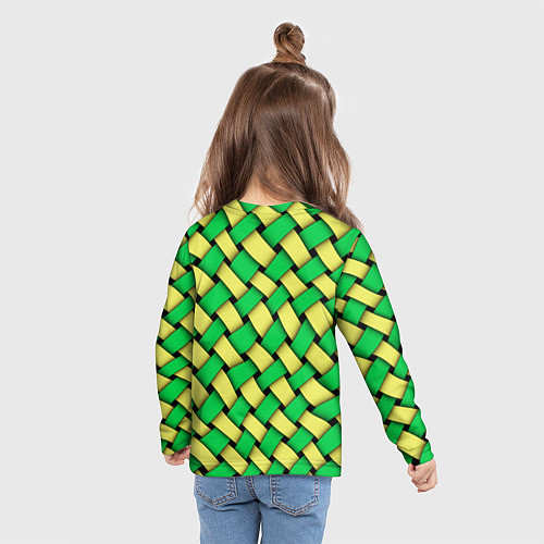 Детский лонгслив Жёлто-зелёная плетёнка - оптическая иллюзия / 3D-принт – фото 6