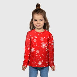 Лонгслив детский Снежинки на красном фоне, цвет: 3D-принт — фото 2