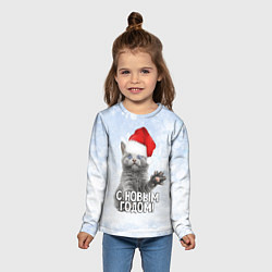 Лонгслив детский С Новым годом - котик, цвет: 3D-принт — фото 2