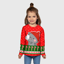 Лонгслив детский Серый котик - играет в снежки, цвет: 3D-принт — фото 2