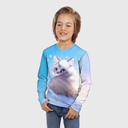 Лонгслив детский Заснеженный котик, цвет: 3D-принт — фото 2
