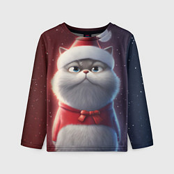 Лонгслив детский Новогодний кот в шапке, цвет: 3D-принт