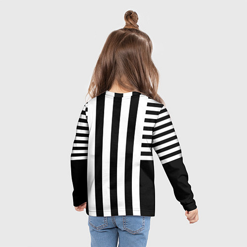 Детский лонгслив Черно белый узор в полоску / 3D-принт – фото 6