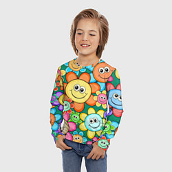 Лонгслив детский Ромашки - смайлы, цвет: 3D-принт — фото 2