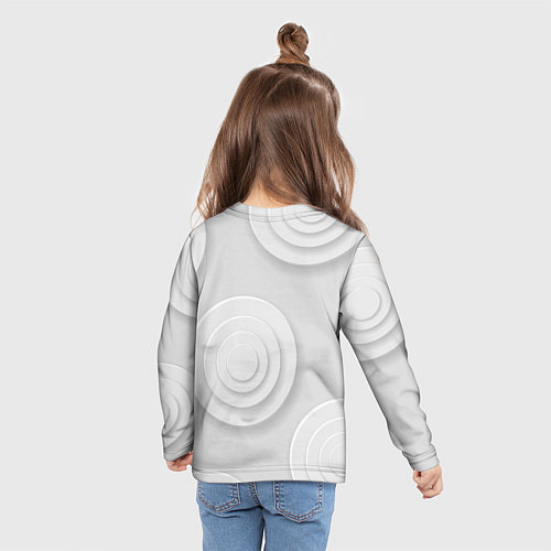 Детский лонгслив Серый фон и абстрактные белые объёмные окружности / 3D-принт – фото 6