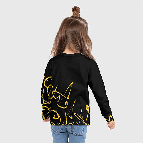 Детский лонгслив Золотая каллиграфия на черном фоне / 3D-принт – фото 6