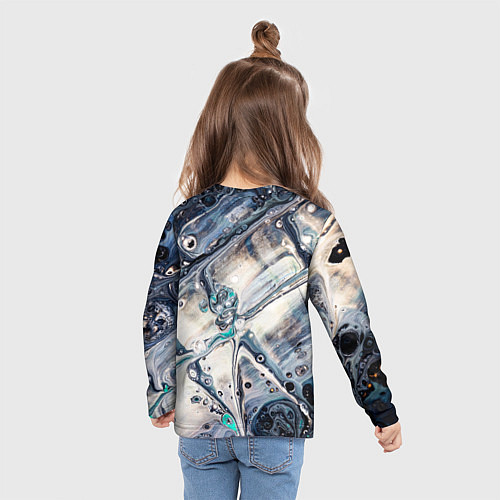 Детский лонгслив Абстрактное жидкое белое и синее стекло / 3D-принт – фото 6