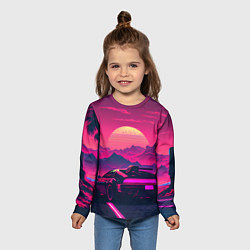 Лонгслив детский Синтвейв закат с автомобилем, цвет: 3D-принт — фото 2