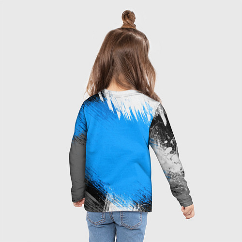 Детский лонгслив Абстрактный пятнистый черно-синий узор / 3D-принт – фото 6