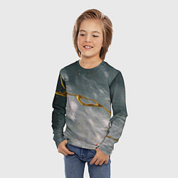 Лонгслив детский Абстрактный серо-белый туман и золотая краска, цвет: 3D-принт — фото 2