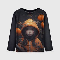 Лонгслив детский Девочка в оранжевой толстовке, цвет: 3D-принт
