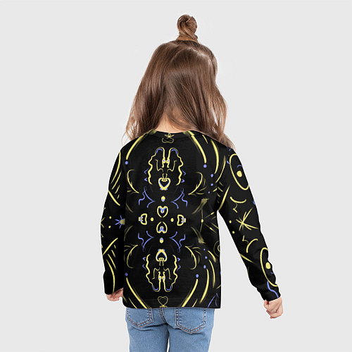 Детский лонгслив Желто-синий узор на черном фоне / 3D-принт – фото 6