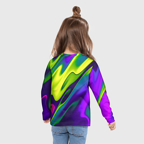 Детский лонгслив Сине-зелёное и фиолетовое абстрактное слияние / 3D-принт – фото 6