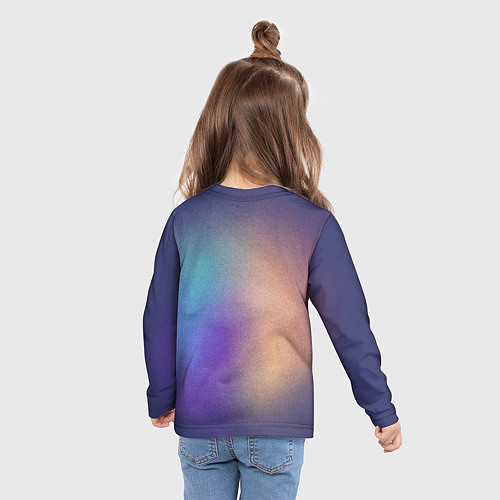 Детский лонгслив Черный котенок на черепе мрачный неоновый фон / 3D-принт – фото 6