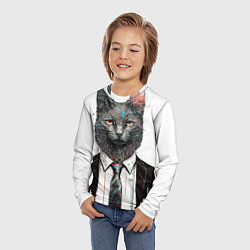 Лонгслив детский Кот в костюме с галстуком, цвет: 3D-принт — фото 2