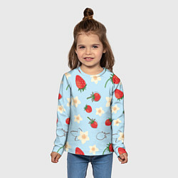 Лонгслив детский Узор из ягод клубники на голубом фоне, цвет: 3D-принт — фото 2
