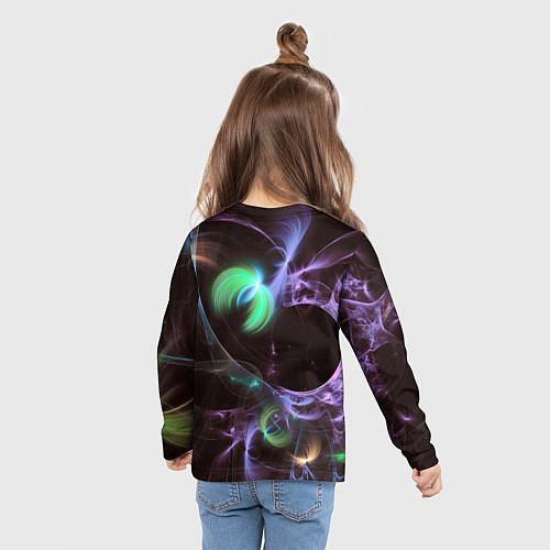 Детский лонгслив Магические фиолетовые волны и цветные космические / 3D-принт – фото 6