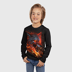 Лонгслив детский Огненный злой волк с красными глазами, цвет: 3D-принт — фото 2