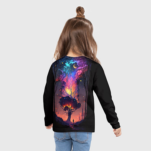 Детский лонгслив Огненное дерево в звездном лесу / 3D-принт – фото 6