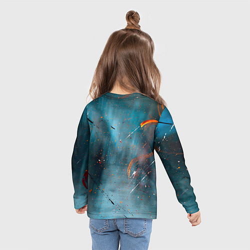 Детский лонгслив Абстрактный синий туман, силуэты и краски / 3D-принт – фото 6