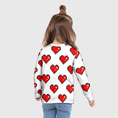 Детский лонгслив Сердца в стиле пиксель-арт / 3D-принт – фото 6