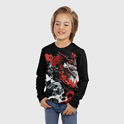 Лонгслив детский Японский самурай с драконом, цвет: 3D-принт — фото 2