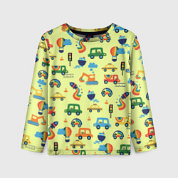 Детский лонгслив Радуга и машинки - паттерн зеленый