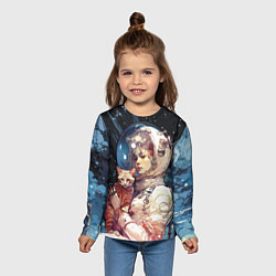 Лонгслив детский Девушка космонавт с рыжим котом, цвет: 3D-принт — фото 2