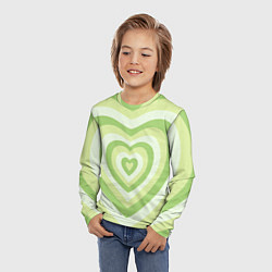 Лонгслив детский Зеленые сердца - индикид паттерн, цвет: 3D-принт — фото 2