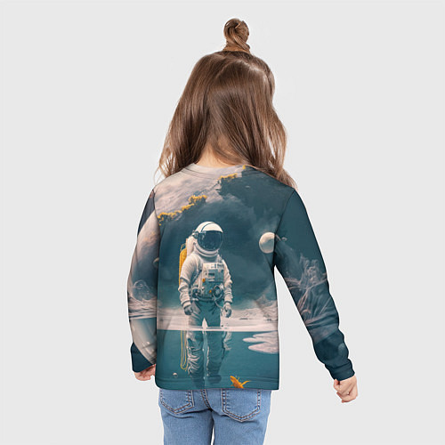 Детский лонгслив Космонавт в воде на другой планете / 3D-принт – фото 6