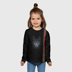 Лонгслив детский Кот Гуччи на черном фоне, цвет: 3D-принт — фото 2