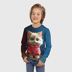 Лонгслив детский Котик в розовом свитере, цвет: 3D-принт — фото 2