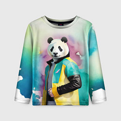 Лонгслив детский Прикольный панда в модной куртке, цвет: 3D-принт
