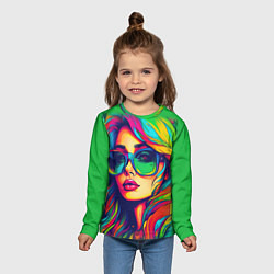Лонгслив детский Девушка с разноцветными волосами, цвет: 3D-принт — фото 2