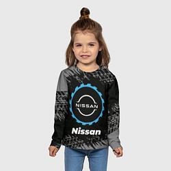Лонгслив детский Nissan в стиле Top Gear со следами шин на фоне, цвет: 3D-принт — фото 2