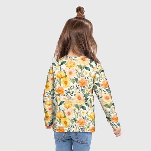 Детский лонгслив Желтые и розовые хризантемы и пионы на светлом фон / 3D-принт – фото 6